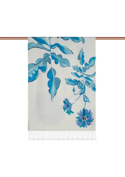 Ipekevi Ekinezya Desenli Ipek Şal 08024-BEYAZ Mavi fiyatları