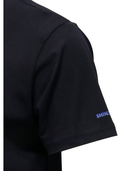 Erkek Bisiklet Yaka Standart Fit Göğüs Baskılı Siyah T-Shirt