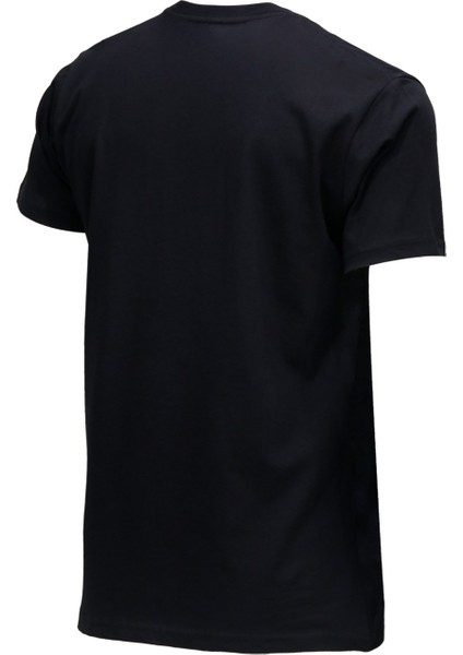 Erkek Bisiklet Yaka Standart Fit Göğüs Baskılı Siyah T-Shirt
