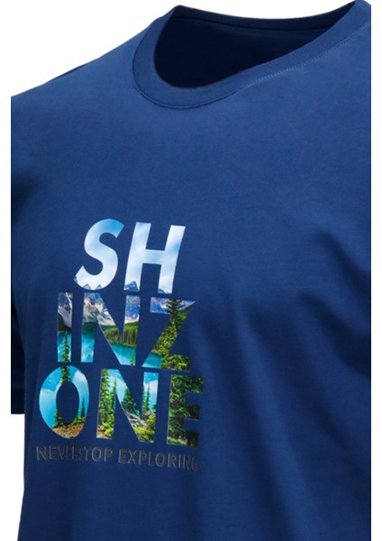 Erkek Bisiklet Yaka Standart Fit Göğüs Baskılı Koyu Mavi T-Shirt fiyatları