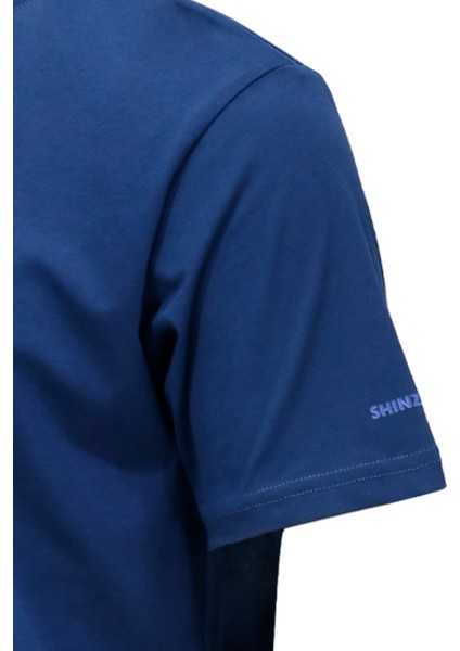 Erkek Bisiklet Yaka Standart Fit Göğüs Baskılı Koyu Mavi T-Shirt modelleri