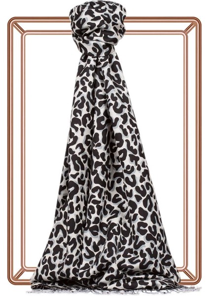 Ipekevi Leopar Desenli Ipek Şal 02452-SIYAH