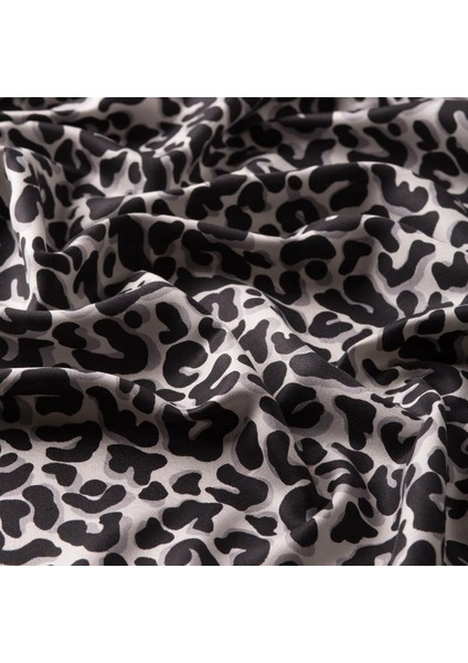Ipekevi Leopar Desenli Ipek Şal 02452-SIYAH