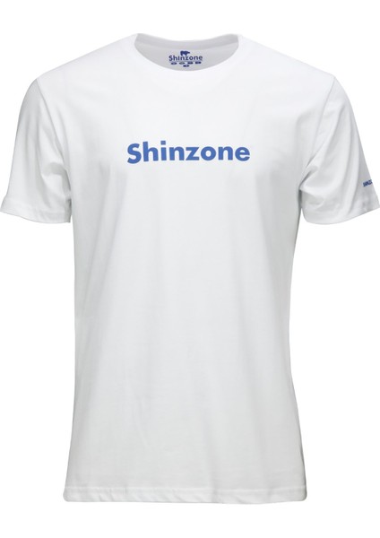 Erkek Bisiklet Yaka Standart Fit Shinzone Göğüs Baskılı Beyaz T-Shirt