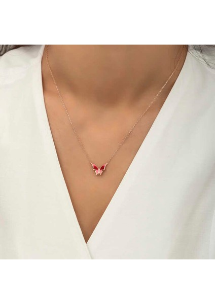 Gümüş Rose Minimal Kelebek Kadın Kolye