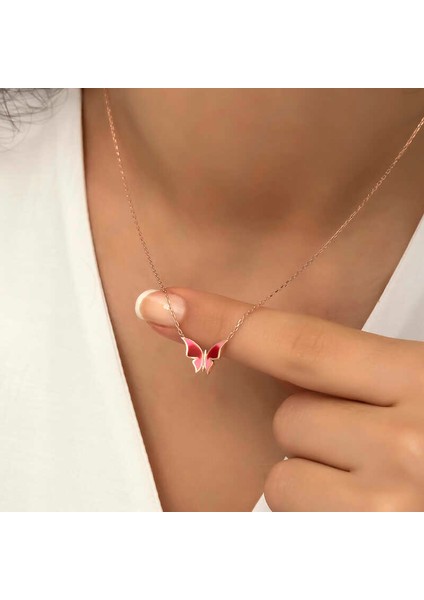 Gümüş Rose Minimal Kelebek Kadın Kolye