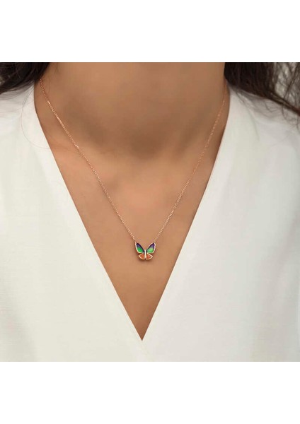 Gümüş Rose Minimal Kelebek Kadın Kolye