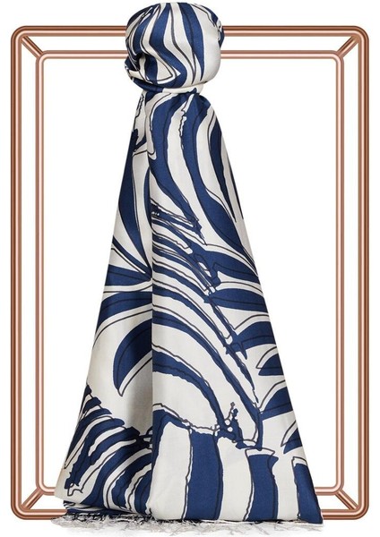 Ipekevi Palmiye Desenli Ipek Şal 06000-LACIVERT