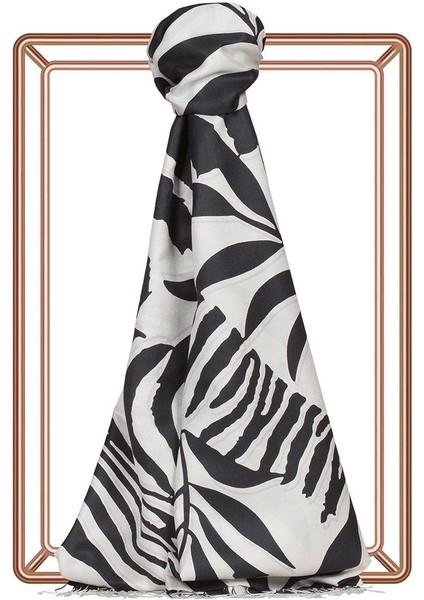 Ipekevi Palmiye Desenli Ipek Şal 06000-SIYAH