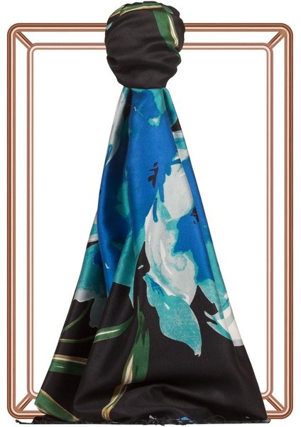 Ipekevi Kır Gülü Desenli Ipek Şal 06422-SIYAH