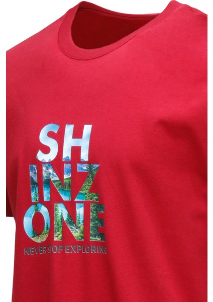 Erkek Bisiklet Yaka Standart Fit Göğüs Baskılı Bordo T-Shirt fiyatları