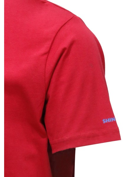 Erkek Bisiklet Yaka Standart Fit Göğüs Baskılı Bordo T-Shirt modelleri