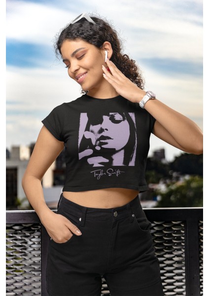 Taylor Swift Silüet Baskılı Crop Top, Taylor Swift Baskılı Crop Tişört