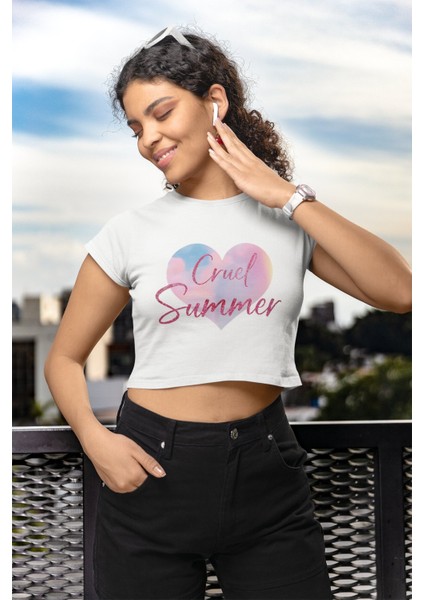 Kalpli Cruel Summer Yazılı Crop Top, Taylor Swift Baskılı Crop Tişört