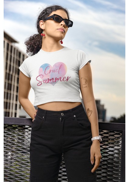 Kalpli Cruel Summer Yazılı Crop Top, Taylor Swift Baskılı Crop Tişört