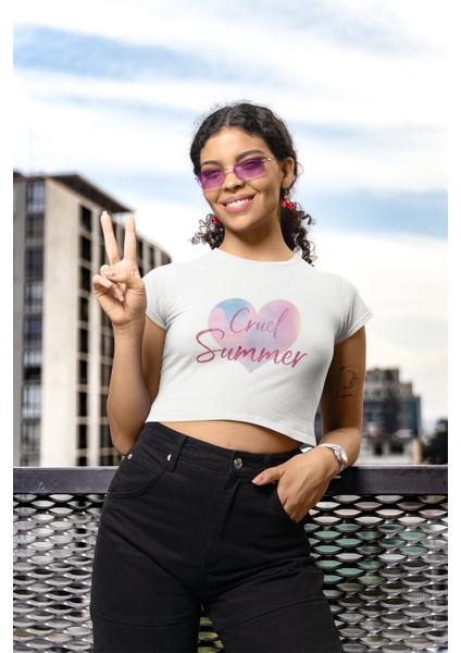 Kalpli Cruel Summer Yazılı Crop Top, Taylor Swift Baskılı Crop Tişört