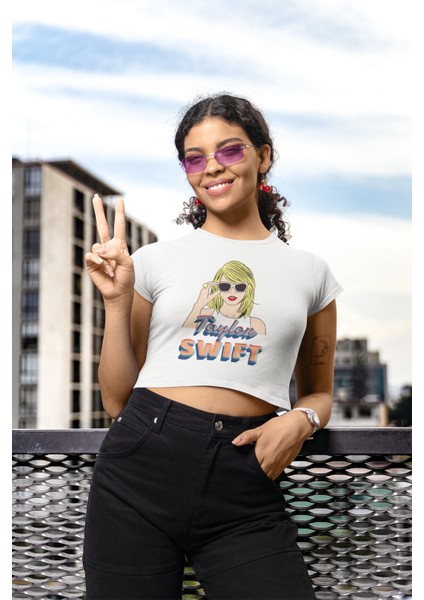 Güneş Gözlüklü Taylor Swift Baskılı Crop Top, Taylor Swift Baskılı Crop modelleri