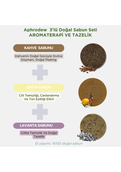 3'lü Doğal Sabun Seti - Aromaterapi ve Tazelik