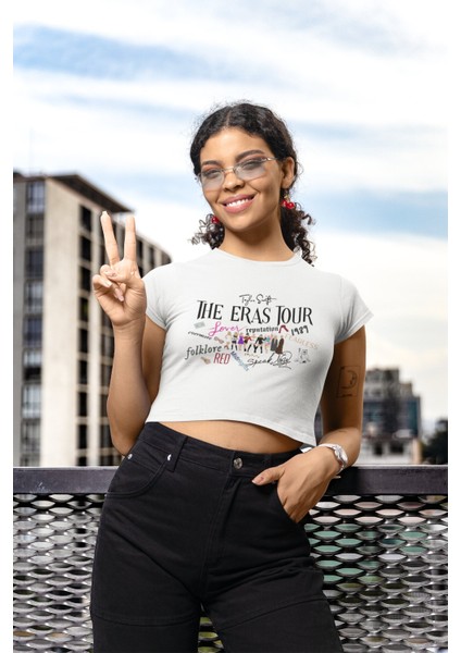 Taylor Swift Albüm Isimleri Baskılı Crop Top, Taylor Swift Baskılı Siyah Crop