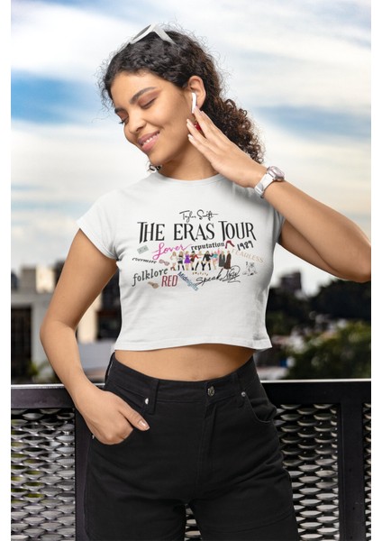 Taylor Swift Albüm Isimleri Baskılı Crop Top, Taylor Swift Baskılı Siyah Crop
