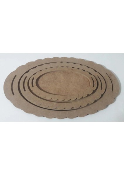 Ahşap Boyanabilir Mdf Oval Tepsi - 3'lü Set