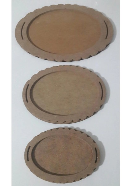 Ahşap Boyanabilir Mdf Oval Tepsi - 3'lü Set