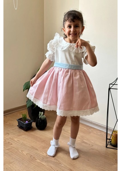 Yazlık Elbise Kısa Kollu Tüllü Tütü Astarlı Kız Çocuk Elbise Bebek Giyim Kız Bebek Elbise