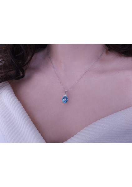 Pırlanta ve Oval Mavi Topaz Taşlı Kolye 0404P0108 fiyatları