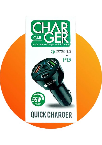 CR10 3 Çıkışlı Çakmaklık Şarj Seti USB Type-C Car Charger 55W Pd Qc