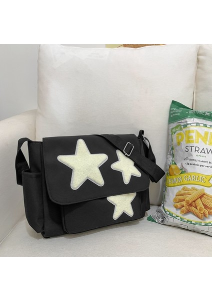 Kadınlar Için Sevimli Kolej Tarzı Mavi Çapraz Çanta, Büyük Kapasiteli Beş Köşeli Yıldız Kanvas Çanta, Öğrenci Sınıfı Banliyö Çantası, Omuz Çantası (Yurt Dışından)