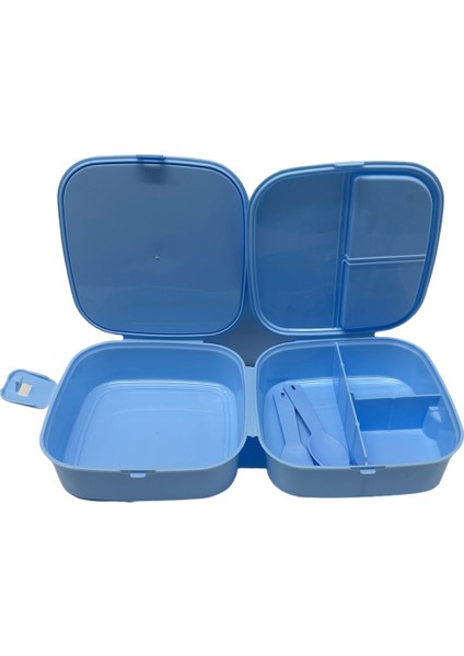 2 Katlı 4 Bölmeli Mavi Premium Kiddy Lunch Box - Premium 3 1 Beslenme Çantası - Yemek Saklama Kabı fiyatları