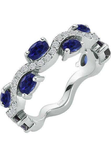 Pırlanta ve Safir Taşlı Yarım Tur Yüzük 0407R0193