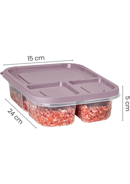4lü 3 Bölmeli Dikdörtgen Saklama Kabı 1,15 Litre Pembe