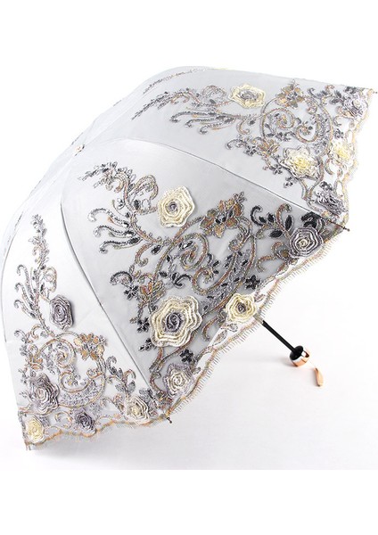 Üç Katlı Dantel Çift Katmanlı Işlemeli Şemsiye Begonia Çiçek Vinil Anti-Uv Güneş Şemsiyesi Güneşli Şemsiye (Yurt Dışından)