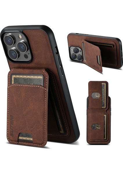 Iphone 14 Pro Vasası Dikey Flip Litchi Doku Kickstand Telefon Geri Koruyucu-Kahverengi (Yurt Dışından)
