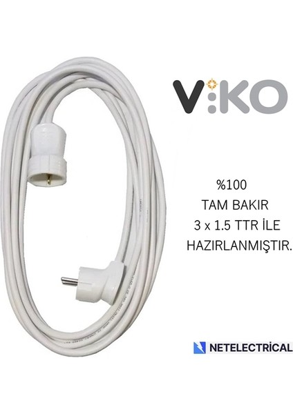 Tekli Topraklı Seyyar Uzatma Kablosu 3 Metre (Tam Bakır 3 x 1.5 Ttr Kablo)