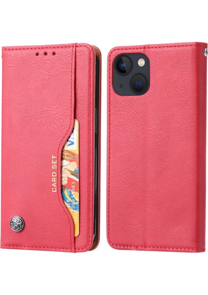 Iphone 15 Plus Manyetik Kapanış Deri Telefon Kapağı Flip Stand Cüzdan Damla Geçirmez Olan Kabuk Kırmızısı (Yurt Dışından)