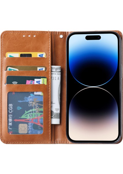 Iphone 15 Plus Manyetik Kapanış Deri Telefon Kapağı Flip Stand Cüzdan Damla Geçirmez Olan Kabuk Kırmızısı (Yurt Dışından)