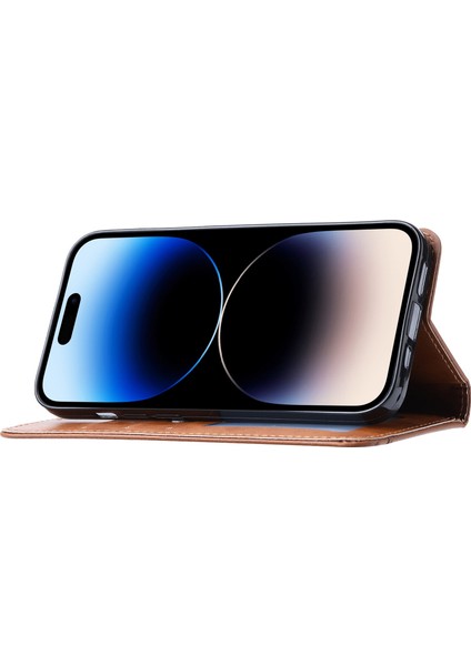 Iphone 15 Plus Manyetik Kapanış Deri Telefon Kapağı Flip Stand Cüzdan Damla Geçirmez Olan Kabuk Kırmızısı (Yurt Dışından)