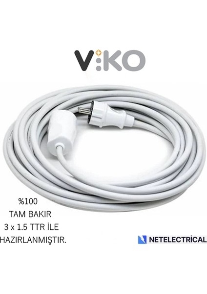 Tekli Topraklı Seyyar Uzatma Kablosu 30 Metre (Tam Bakır 3 x 1.5 Ttr Kablo)