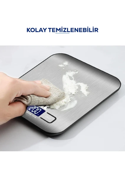 SC20 Hassas Mutfak Terazisi-Lcd Ekranlı Dijital Tartı-Paslanmaz Çelik Mutfak Ölçüm Tartısı 10kg & 1g