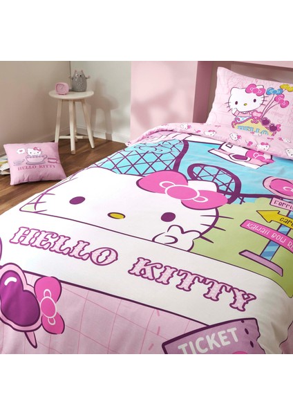 Lisanslı Hello Kitty Travel Pamuk Tek Kişilik Nevresim Takımı
