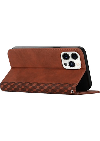 Iphone 15 Pro Slim-Fit Shell Için Baskılı Rhombus Deri Telefon Stand Vakası Cüzdan Cilt Touch Cover-Brown (Yurt Dışından) indirimleri