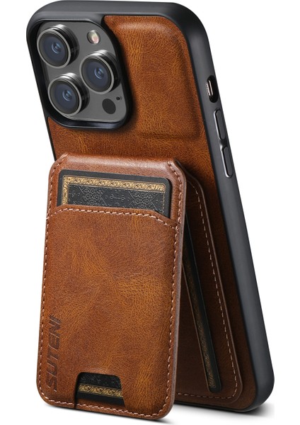 Iphone 13 Pro 6.1 Inç Için Dikey Flip Kart Yuvaları Mumsu Doku Telefon Koruyucusu-Brown (Yurt Dışından)