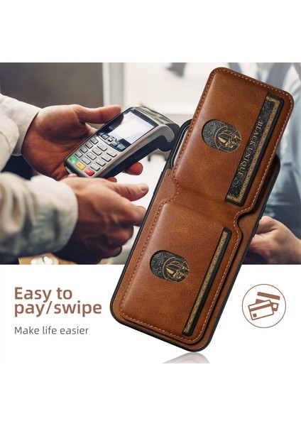 Iphone 13 Pro 6.1 Inç Için Dikey Flip Kart Yuvaları Mumsu Doku Telefon Koruyucusu-Brown (Yurt Dışından)