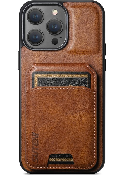 Iphone 13 Pro 6.1 Inç Için Dikey Flip Kart Yuvaları Mumsu Doku Telefon Koruyucusu-Brown (Yurt Dışından)