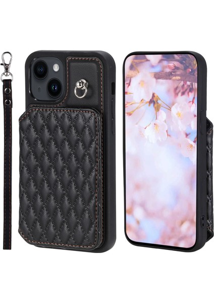 Iphone 15 Plus Rfıd Engelleme Kılıfı Damla Dayanıklı Pu+Tpu Telefon Kabuğu Bilek Kayış-Siyah (Yurt Dışından)