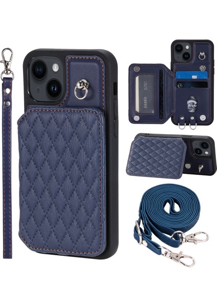 Iphone 15 Plus Rfıd Engelleme Şok Geçirmez Kılıf Anti-Drop Pu+Tpu Telefon Kabuğu Straps-Mavi (Yurt Dışından)