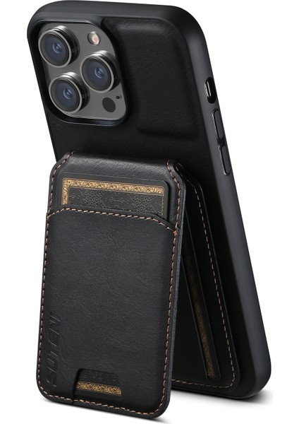 Iphone 12 Pro Max Için 6.7 Inç Manyetik Kasa Dikey Flip Kartı Tutucu Mumsu Doku Kapağı-Siyah (Yurt Dışından)