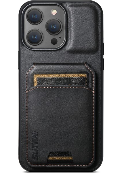 Iphone 12 Pro Max Için 6.7 Inç Manyetik Kasa Dikey Flip Kartı Tutucu Mumsu Doku Kapağı-Siyah (Yurt Dışından)
